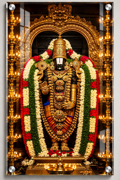 Lord Venkateswara Temple Lamps Acrylic Wall Art
