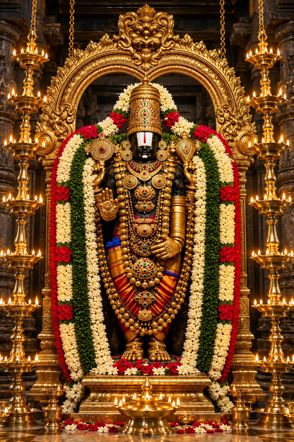 Lord Venkateswara Temple Lamps Acrylic Wall Art