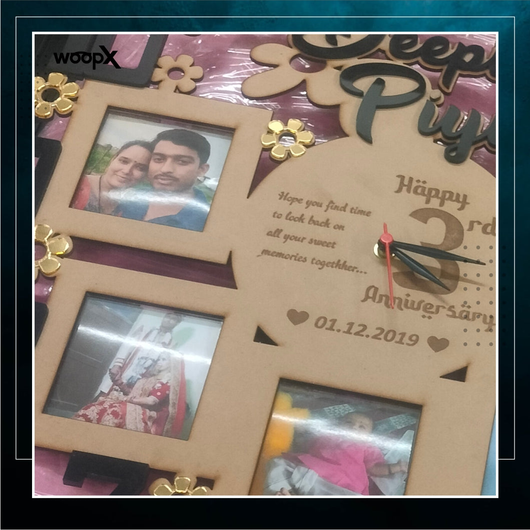 Personalized Couple Multi Photo MDF Wall Clock with Couple Name: Timeless Memories