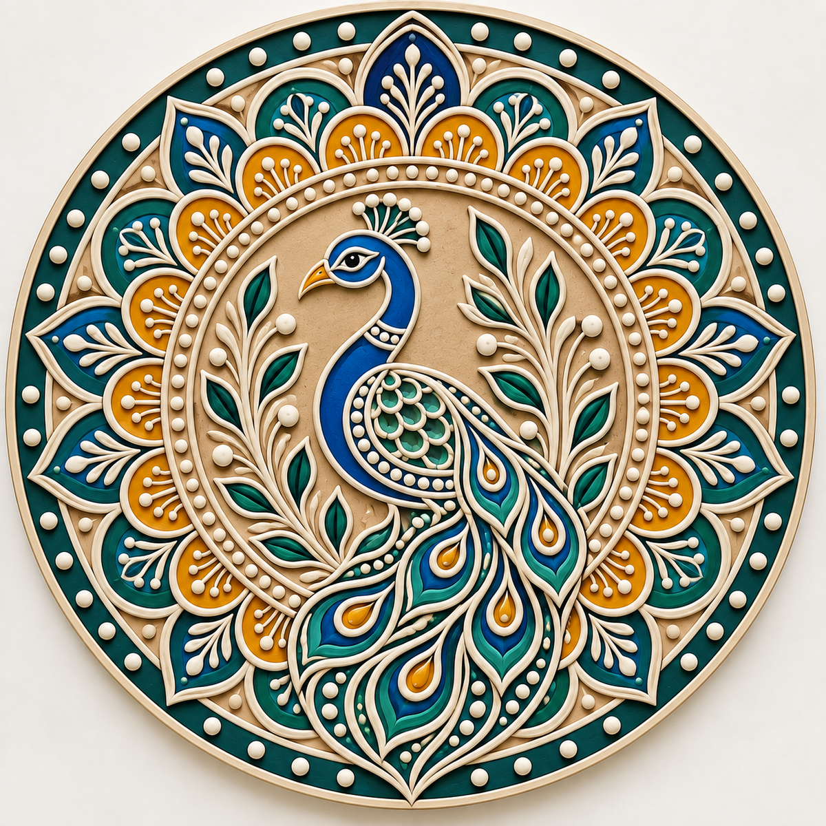 Peacock in Floral Mandala Engraved MDF Wall Art - DIY - Pre-Marked MDF