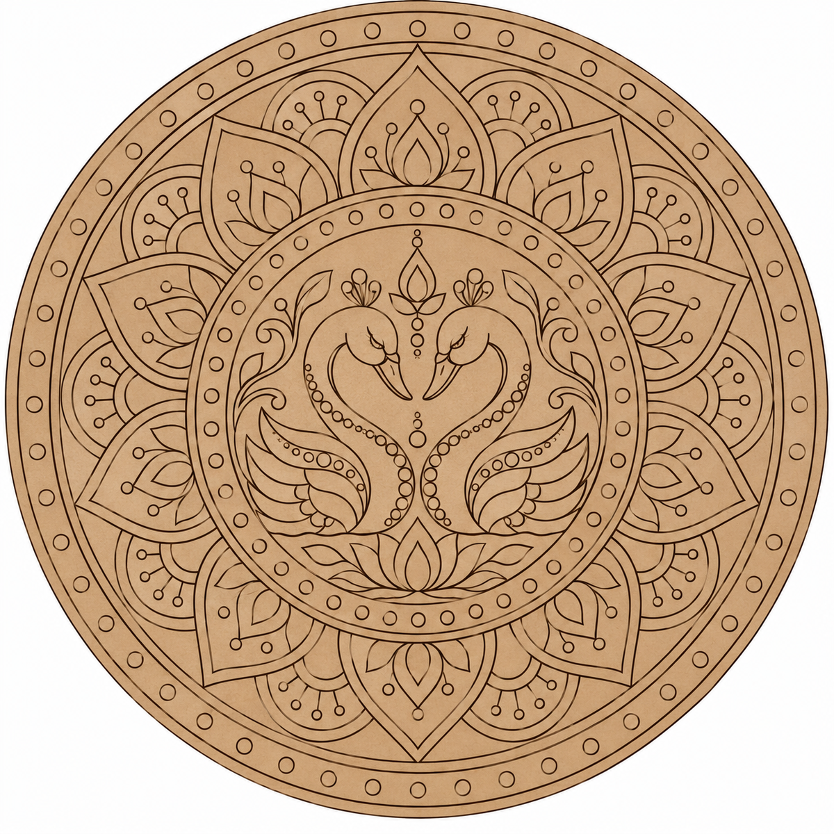 Twin Swan Mandala Engraved MDF Wall Art - DIY - Pre-Marked MDF