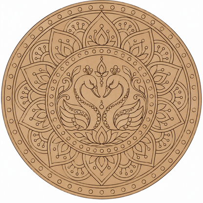 Twin Swan Mandala Engraved MDF Wall Art - DIY - Pre-Marked MDF