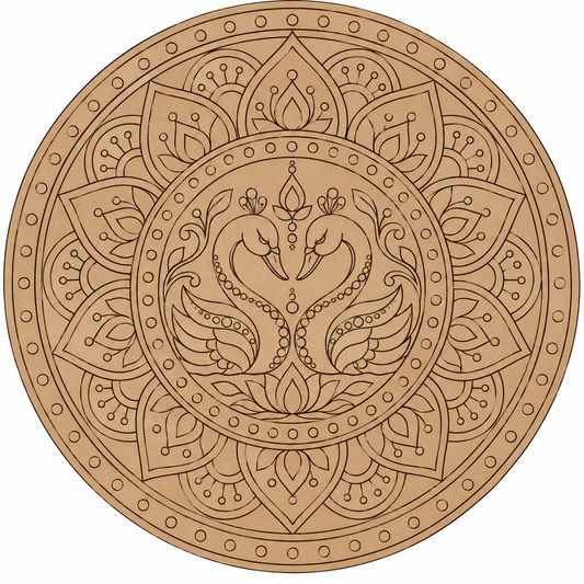 Twin Swan Mandala Engraved MDF Wall Art - DIY - Pre-Marked MDF