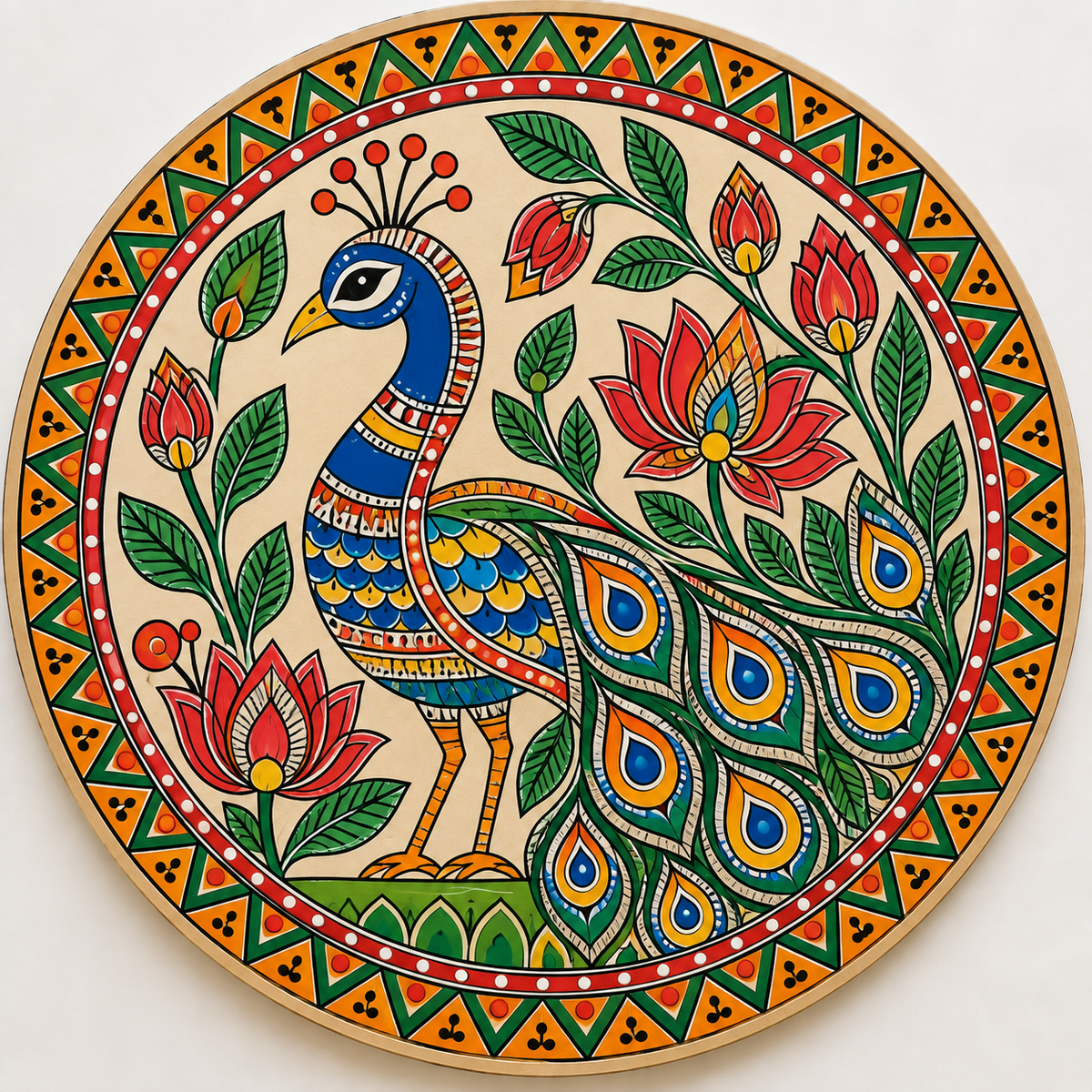 Kalamkari Peacock with Lotus & Foliage Engraved MDF Wall Art - DIY - Pre-Marked MDF