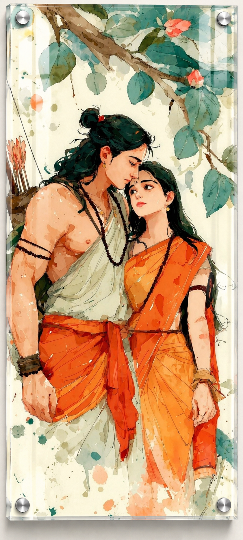 Lord Rama & Sita Watercolour Acrylic Wall Art