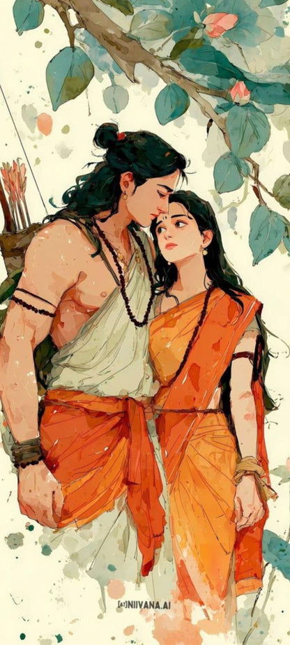 Lord Rama & Sita Watercolour Acrylic Wall Art