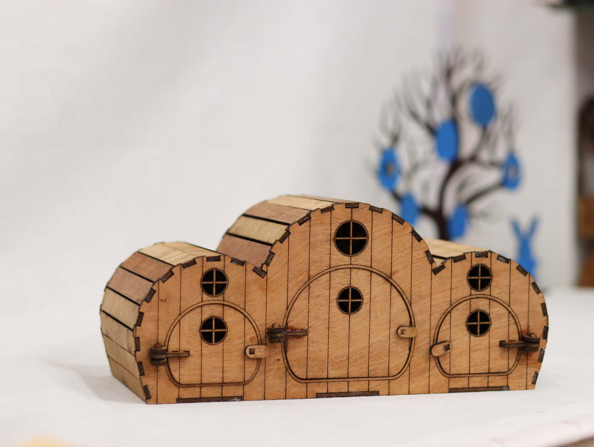 DIY Wooden Hamster House | Triple-Chamber Small Pet Habitat | Pine MDF