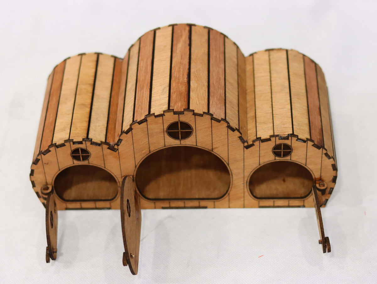 DIY Wooden Hamster House | Triple-Chamber Small Pet Habitat | Pine MDF