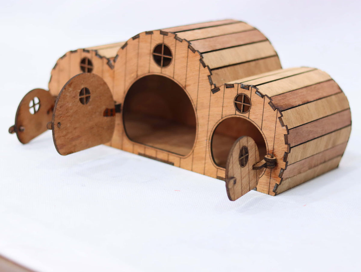 DIY Wooden Hamster House | Triple-Chamber Small Pet Habitat | Pine MDF