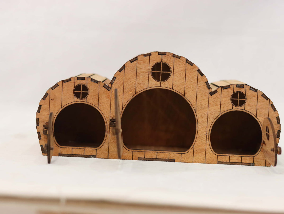 DIY Wooden Hamster House | Triple-Chamber Small Pet Habitat | Pine MDF