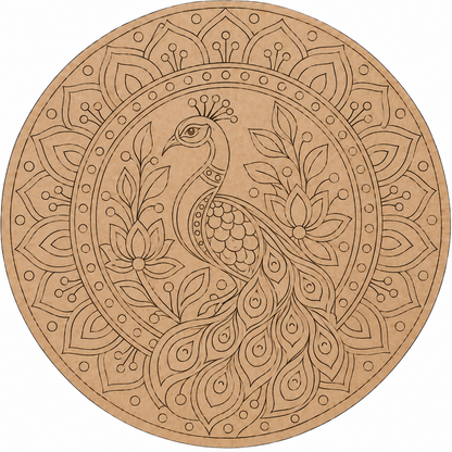 Peacock in Floral Mandala Engraved MDF Wall Art - DIY - Pre-Marked MDF