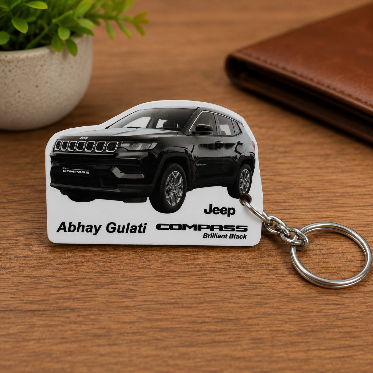 Compass - Personalized Jeep Car Keychain - Wood, Acrylic, Metal Printed