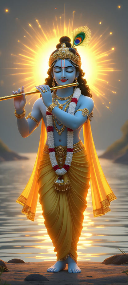 Lord Krishna Sunrise Flute Acrylic Wall Art