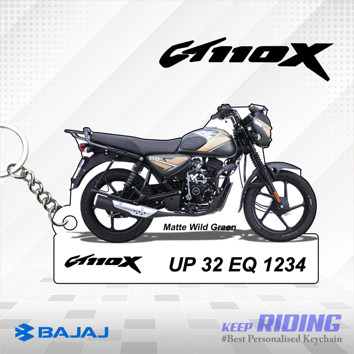 CT 110X - Personalized Bajaj Keychain - Wood, Acrylic, Metal Printed