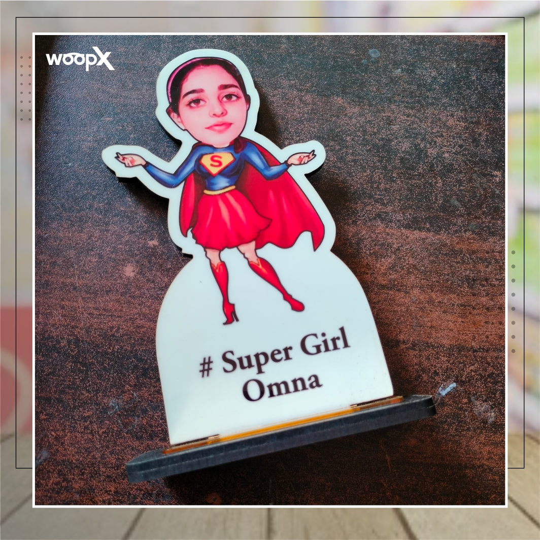 Custom Super Girl Caricature: Personalized Cartoon Portrait Gift