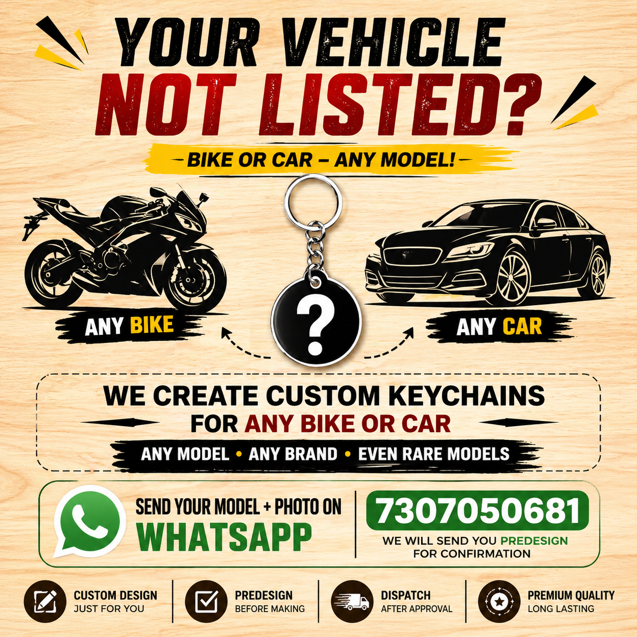 Custom Keychain - Bike, Car,Auto, Truck, Pickup, Tractor or Any Vehicle – Personalized Any Model Keychain India | Woopx