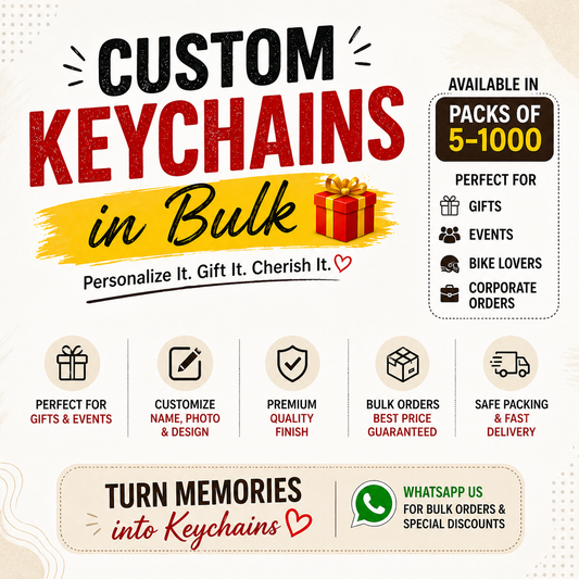 Custom Keychains Bulk Pack (5–1000 pcs) – Personalized Gifts for Events, Bike Lovers & Corporate Orders