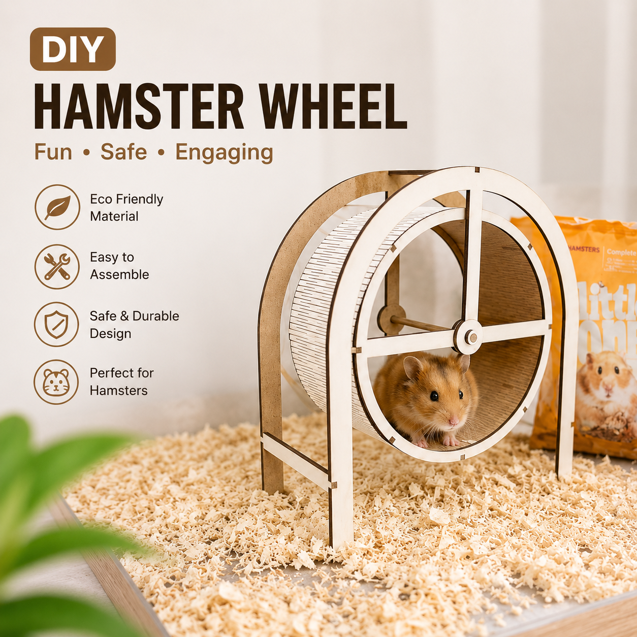 DIY Wooden Hamster Exercise Wheel | 8" x 7.5" | Pine MDF 2.5mm