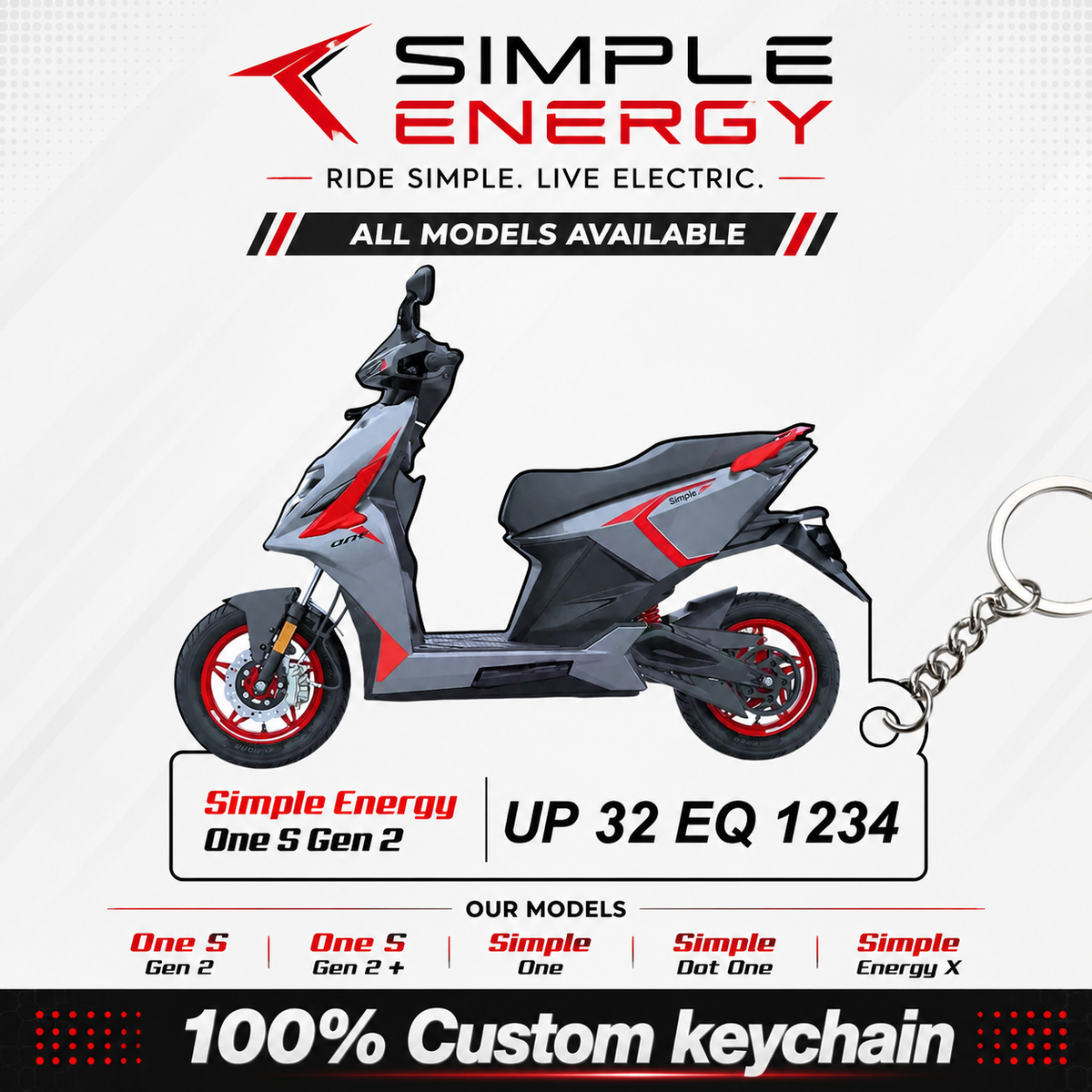 Simple Energy Scooters - All Models - Personalized Simple Energy Printed Keychain