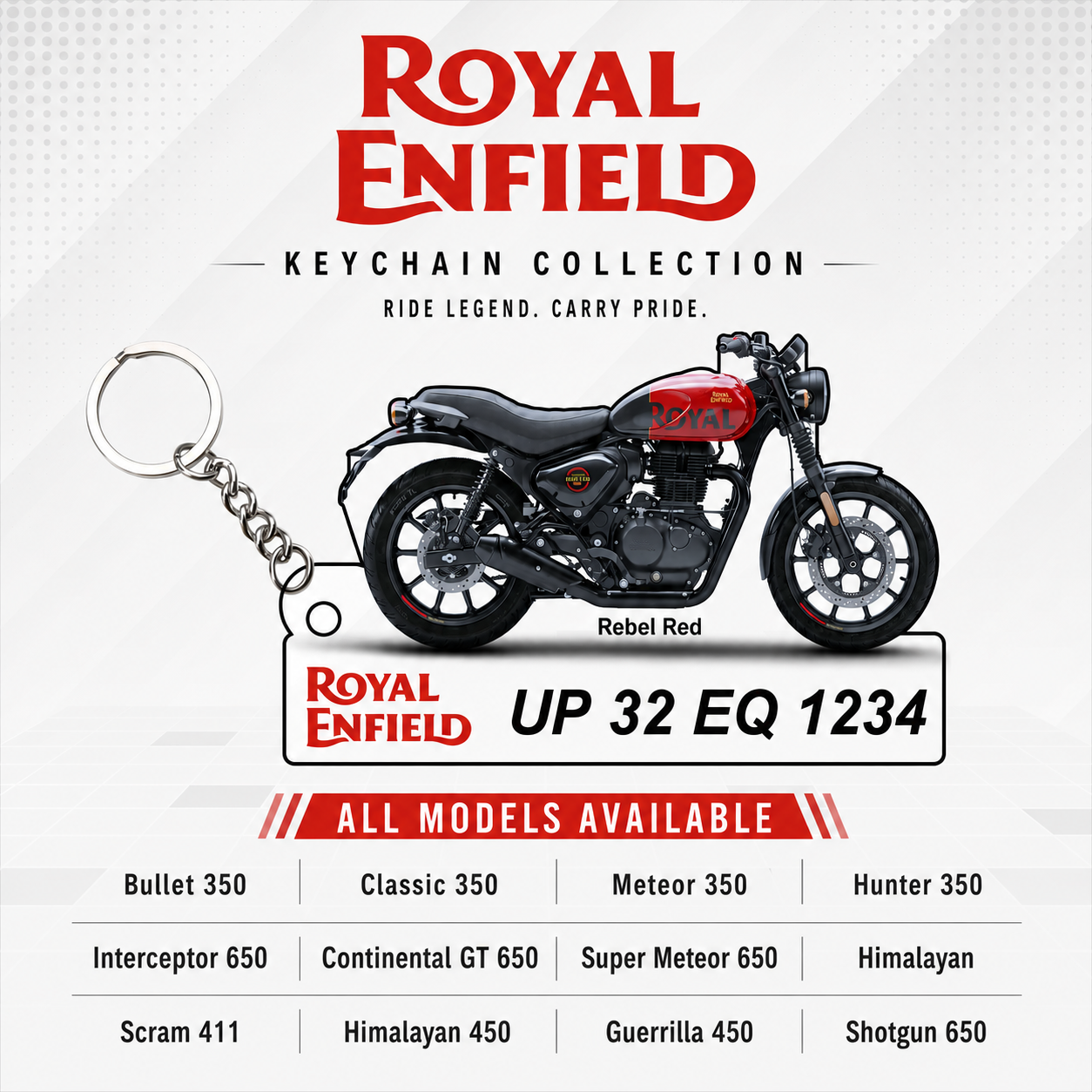 Royal Enfield Bikes - All Models - Personalized Royal Enfield Printed Keychain