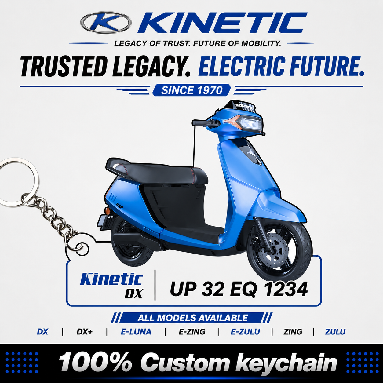 Kinetic Scooters - All Models - Personalized Kinetic Printed Keychain