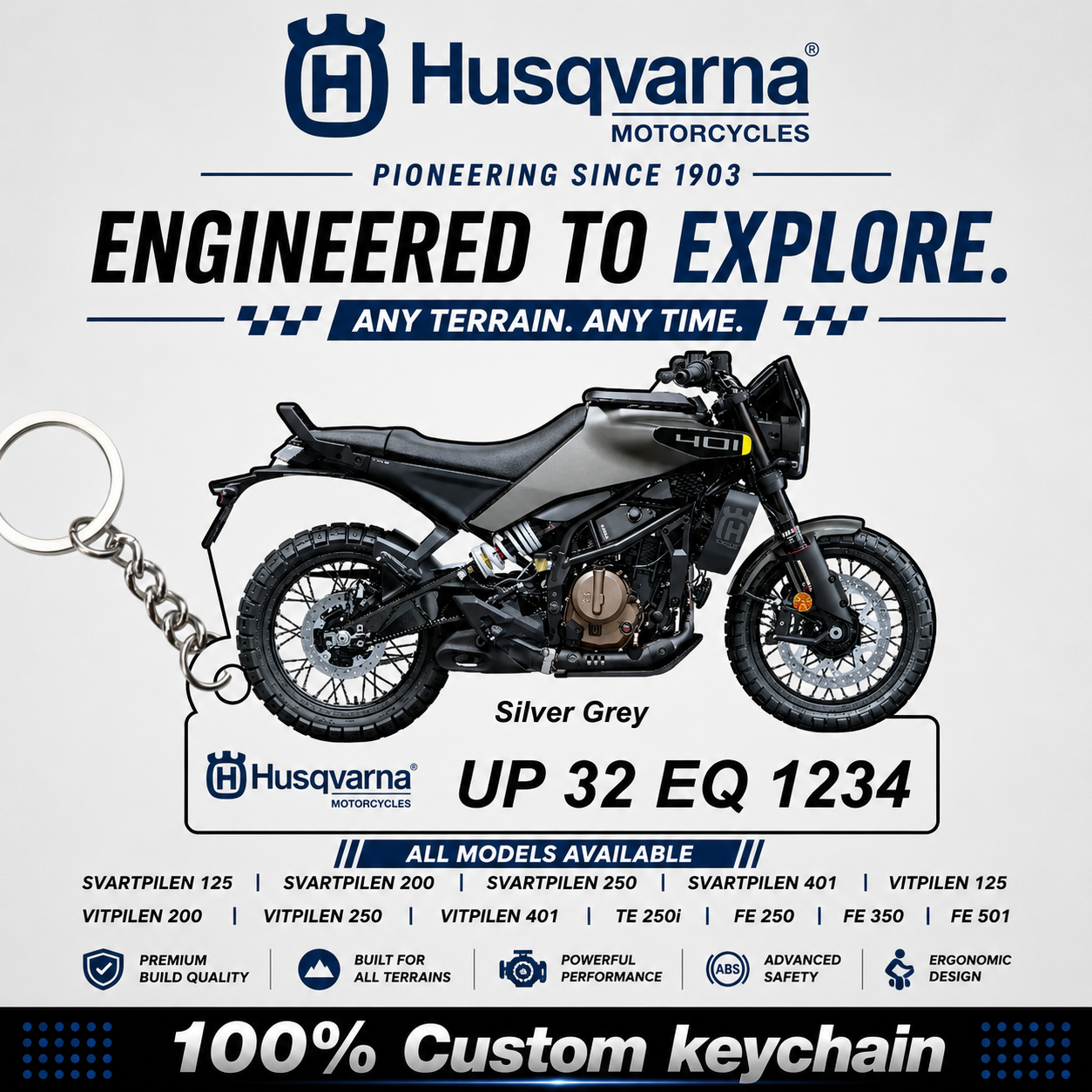 Husqvarna Bikes - All Models - Personalized Husqvarna Printed Keychain
