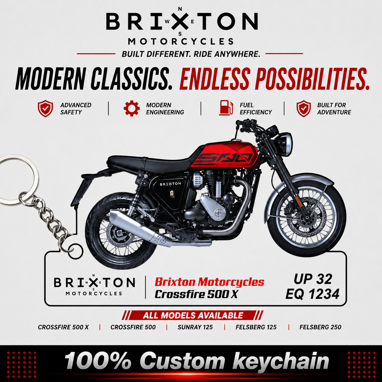 Brixton Motorcycles Bikes - All Models - Personalized Brixton Motorcycles Printed Keychain