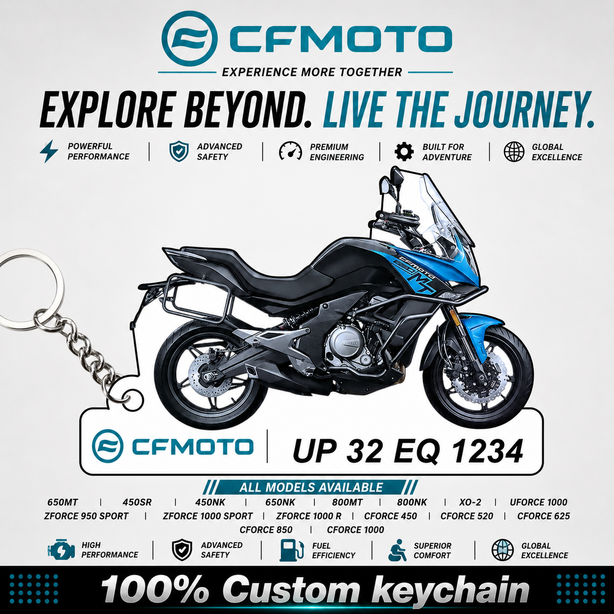 CFMoto Bikes - All Models - Personalized CFMoto Printed Keychain