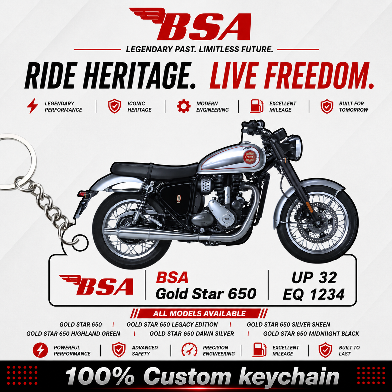 BSA Bikes - All Models - Personalized BSA Printed Keychain