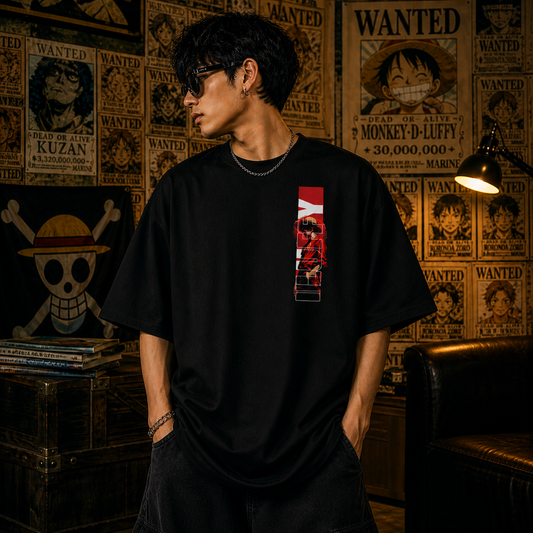Anime Luffy Oversized Back Print T-Shirt | Oversized | Cotton Bio Wash - Graphic Printed T-shirt