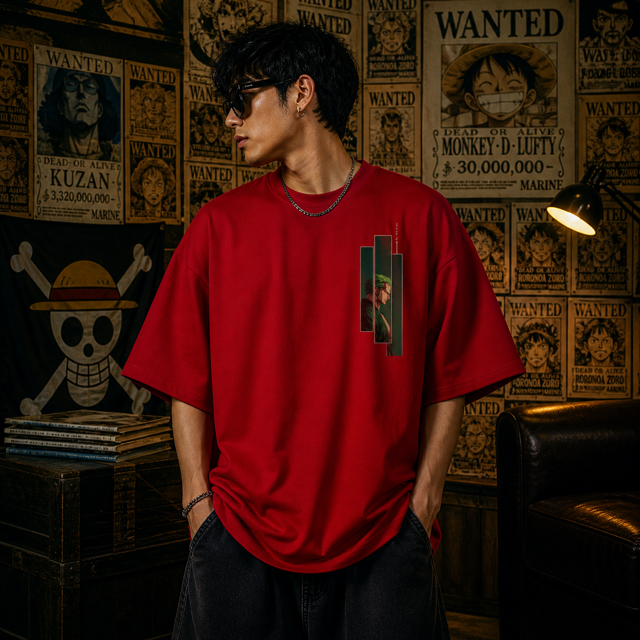 Zoro Anime Oversized T-Shirt  | Oversized  | Cotton Bio Wash - Graphic Printed T-shirt