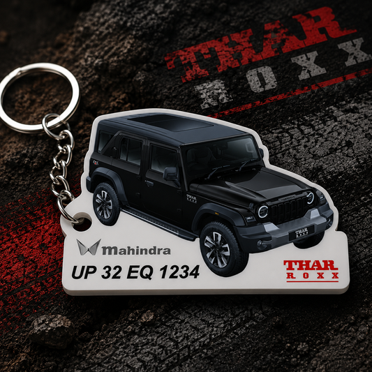 Thar Roxx - Personalized Mahindra Car Keychain - Wood, Acrylic, Metal Printed