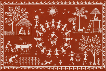 Warli Village Life Pre-Marked Square MDF Board - DIY - Pre-Marked MDF