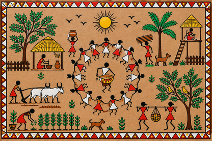 Warli Village Life Pre-Marked Square MDF Board - DIY - Pre-Marked MDF