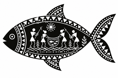 DIY MDF Art Kit – Warli Fishermen Fish-Shaped Pre-Marked MDF Board - DIY - Pre-Marked MDF