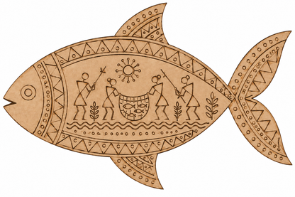 DIY MDF Art Kit – Warli Fishermen Fish-Shaped Pre-Marked MDF Board - DIY - Pre-Marked MDF