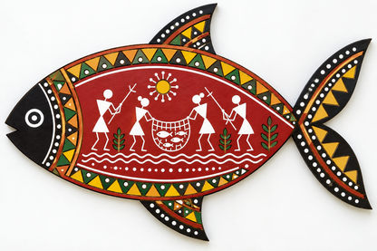 DIY MDF Art Kit – Warli Fishermen Fish-Shaped Pre-Marked MDF Board - DIY - Pre-Marked MDF