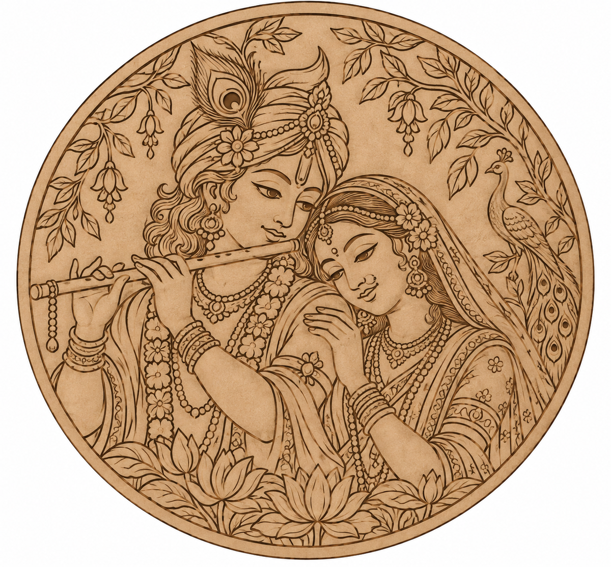 Radha Krishna Fine Art Portrait Pre-Marked Round MDF Board - DIY - Pre-Marked MDF