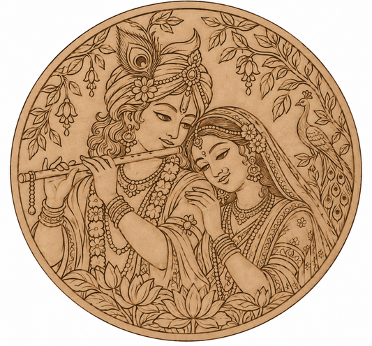 Radha Krishna Fine Art Portrait Pre-Marked Round MDF Board - DIY - Pre-Marked MDF