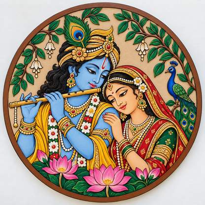 Radha Krishna Fine Art Portrait Pre-Marked Round MDF Board - DIY - Pre-Marked MDF
