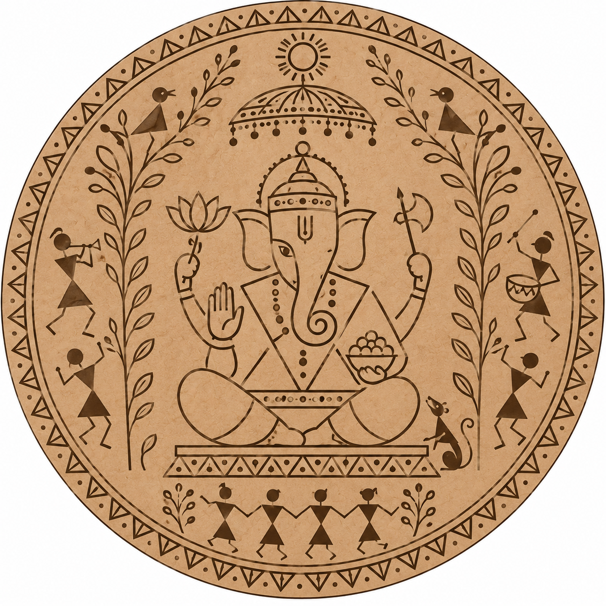 Warli Ganesha Engraved MDF Wall Art - DIY - Pre-Marked MDF