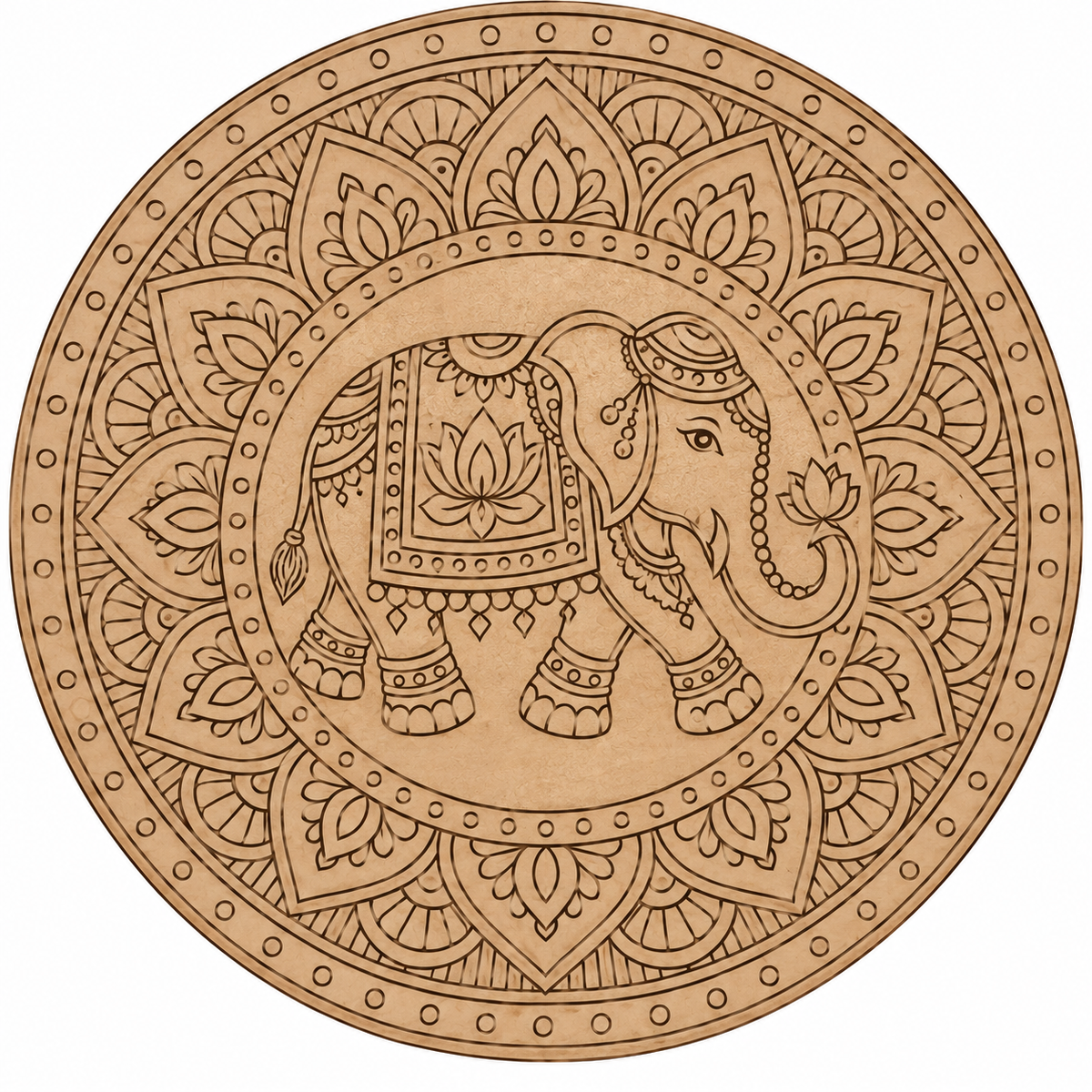 Royal Elephant Mandala Engraved MDF Wall Art - DIY - Pre-Marked MDF