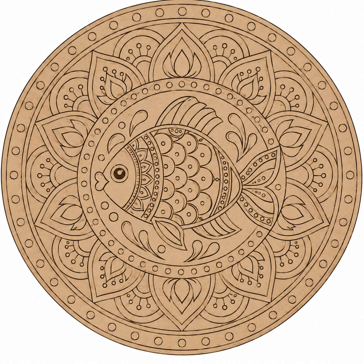Fish Mandala Engraved MDF Wall Art - DIY - Pre-Marked MDF