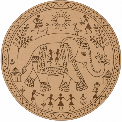 Warli Elephant Engraved MDF Wall Art - DIY - Pre-Marked MDF