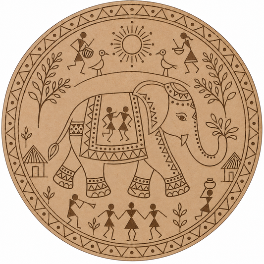 Warli Elephant Engraved MDF Wall Art - DIY - Pre-Marked MDF