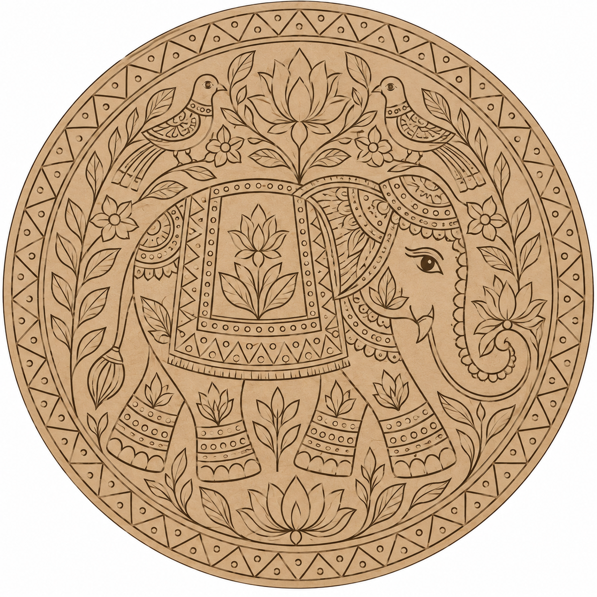 Pattachitra Elephant Engraved MDF Wall Art - DIY - Pre-Marked MDF