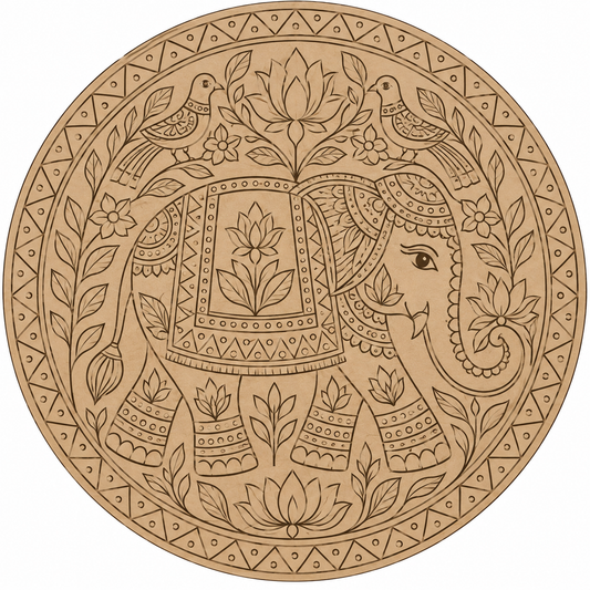 Pattachitra Elephant Engraved MDF Wall Art - DIY - Pre-Marked MDF