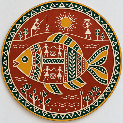 Warli Fish Engraved MDF Wall Art - DIY - Pre-Marked MDF