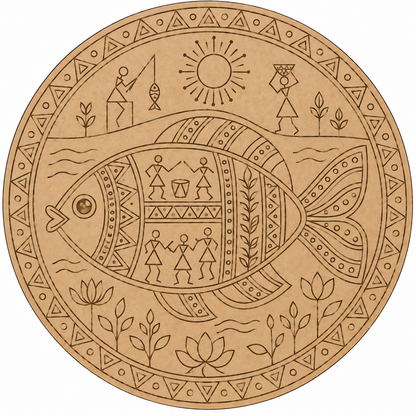 Warli Fish Engraved MDF Wall Art - DIY - Pre-Marked MDF