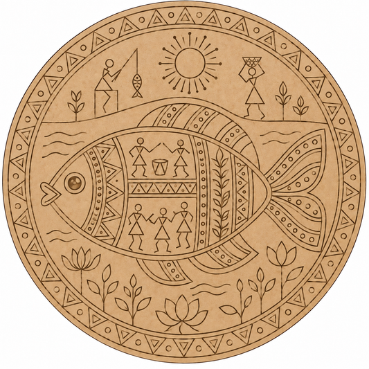 Warli Fish Engraved MDF Wall Art - DIY - Pre-Marked MDF